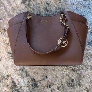Michael Kors Chocolate Brown Saffiano Leather Tote with Gold Accents